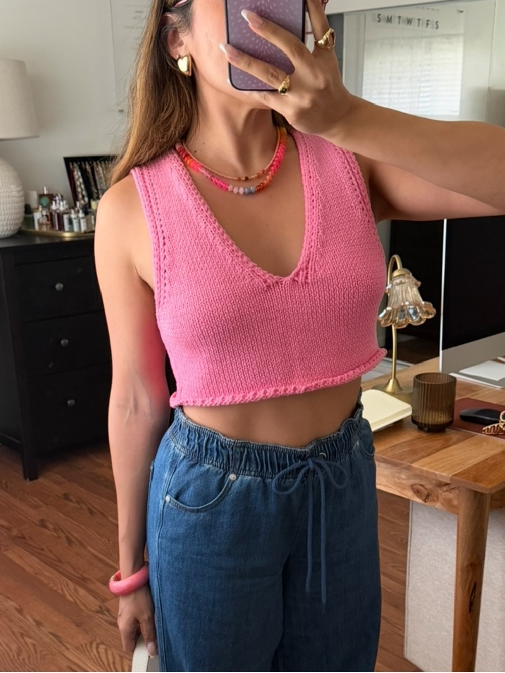 Pink Cropped Sweater Top
